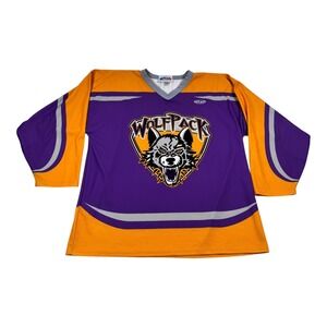 Athletic Knit Hockey Jersey Mens XL Purple Bay City Wolves 27 Long Sleeve Canada